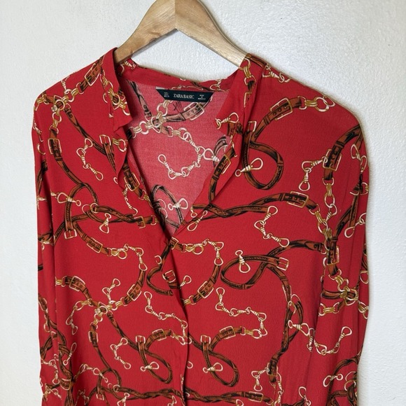 New Zara Red‎ Chain Equestrian Tunic Shirt Dress Women's Large - Picture 2 of 12
